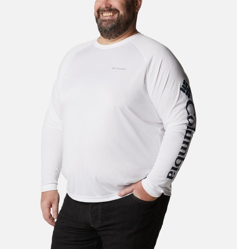 Men's Columbia Fork Stream Long Sleeve Sweatshirts White | Plus Size CA-EC861